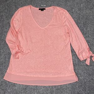 Sanctuary Shirt Womens Sz M  Pink Linen Knit Blouse Top Coastal Preppy